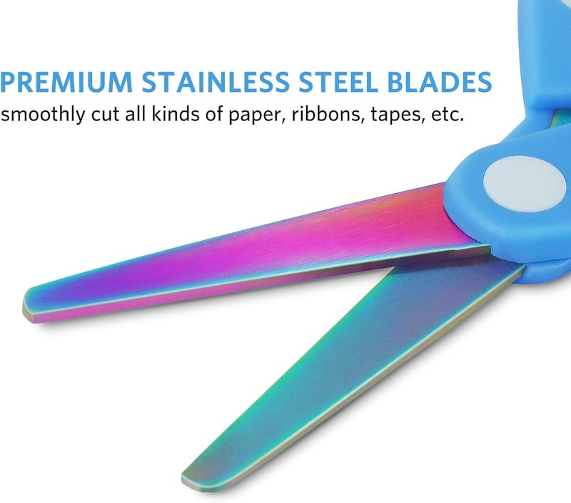 Asdirne Left Handed Kids Scissors, Safety Children Titanium Coating Scissors, Craft Scissors with Blunt Tip Stainless Steel Blades and Soft Grip, Great for Home and School,13.5cm, 3 Pack - Image 5